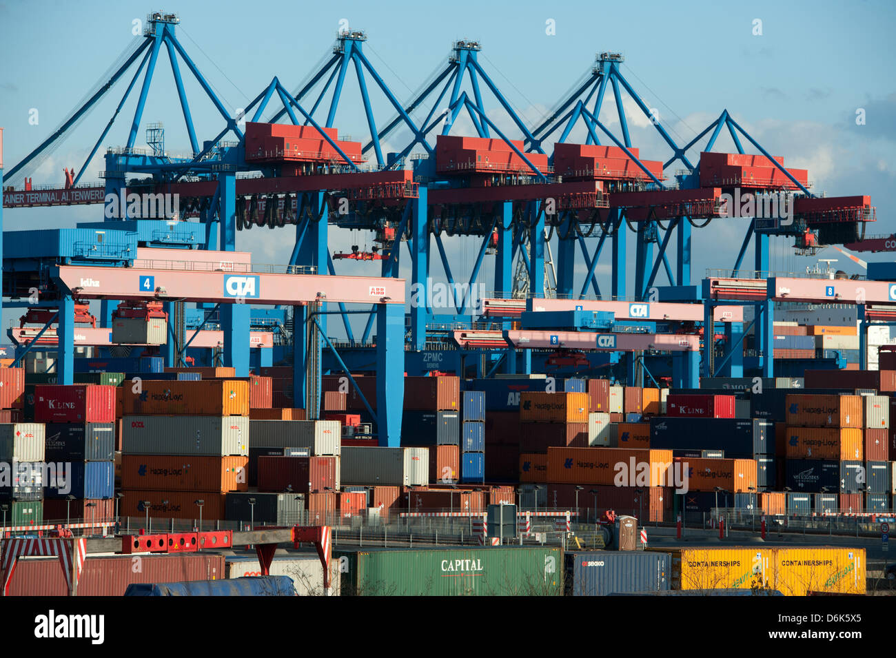 Containers Are Transported At The Container Terminal Altenwerder Stock Photo Alamy