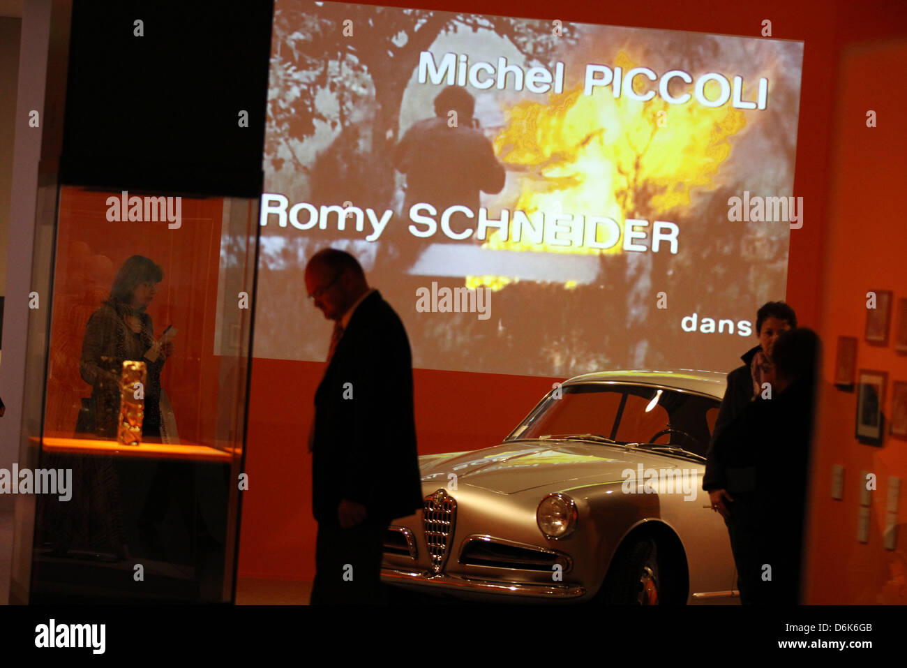Visitors walk through the exhibition 'Romy Schneider' at the Bundeskunsthalle in Bonn, Germany, 04 April 2012. The exhibition will run from 05 April till 24 June 2012. Photo: OLIVER BERG Stock Photo