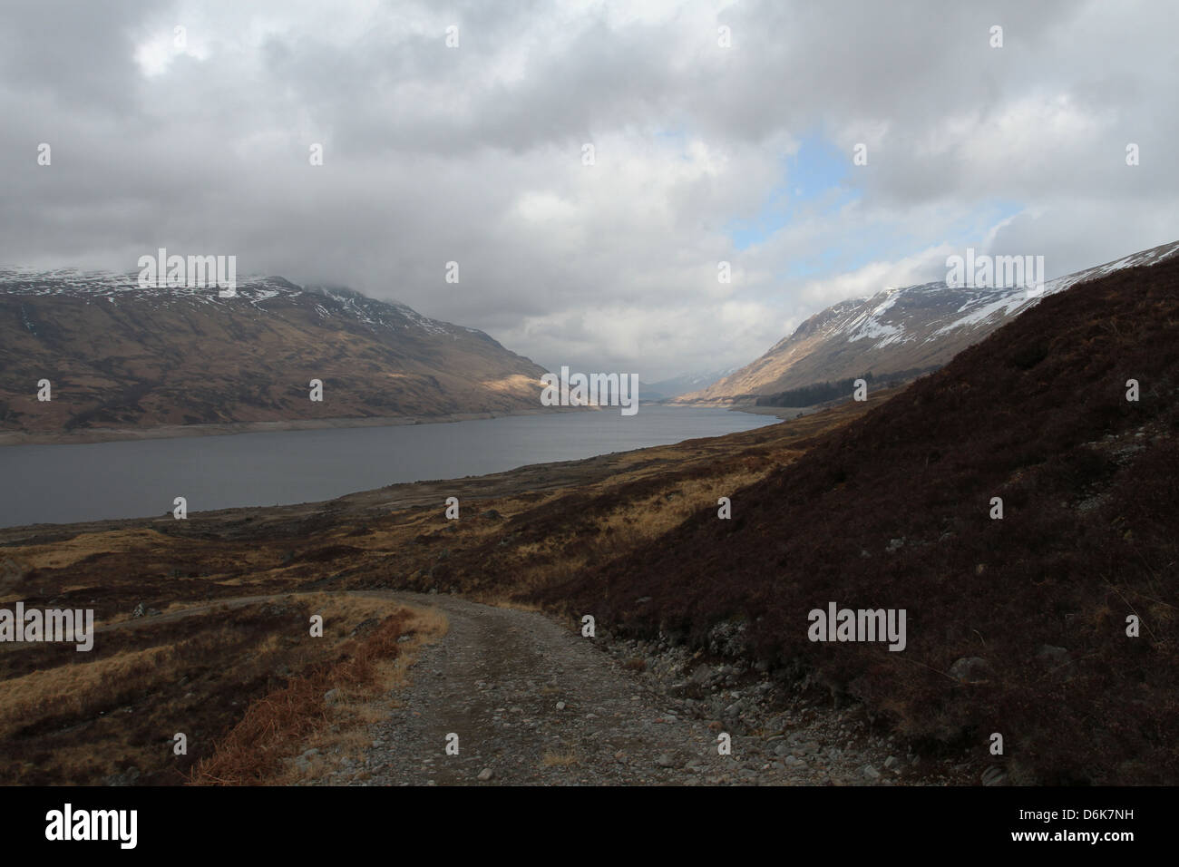 Track and Loch Treig Scotland  April 2013 Stock Photo