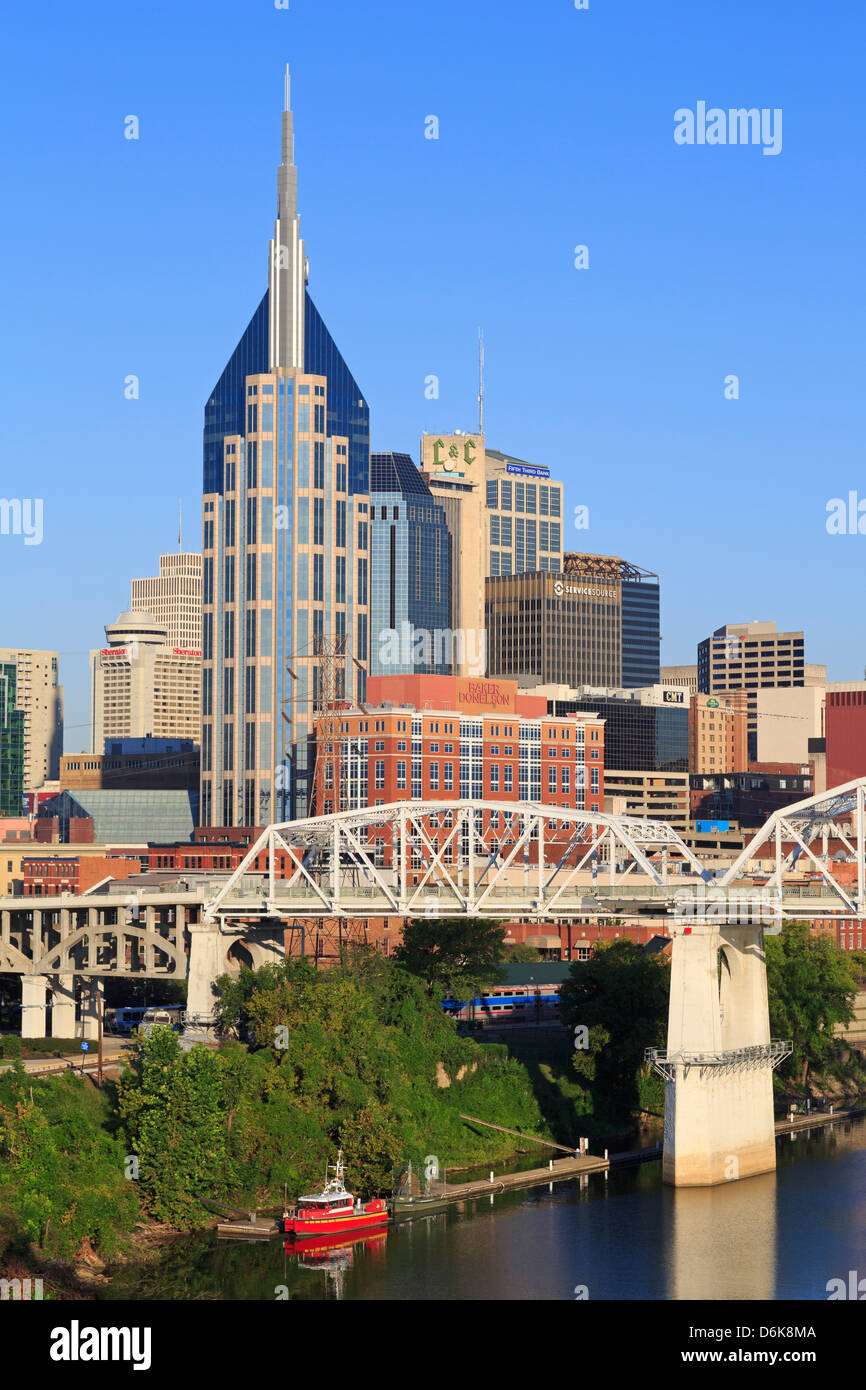 Shelby Pedestrian Bridge and Nashville skyline, Tennessee, United States of America, North America Stock Photo