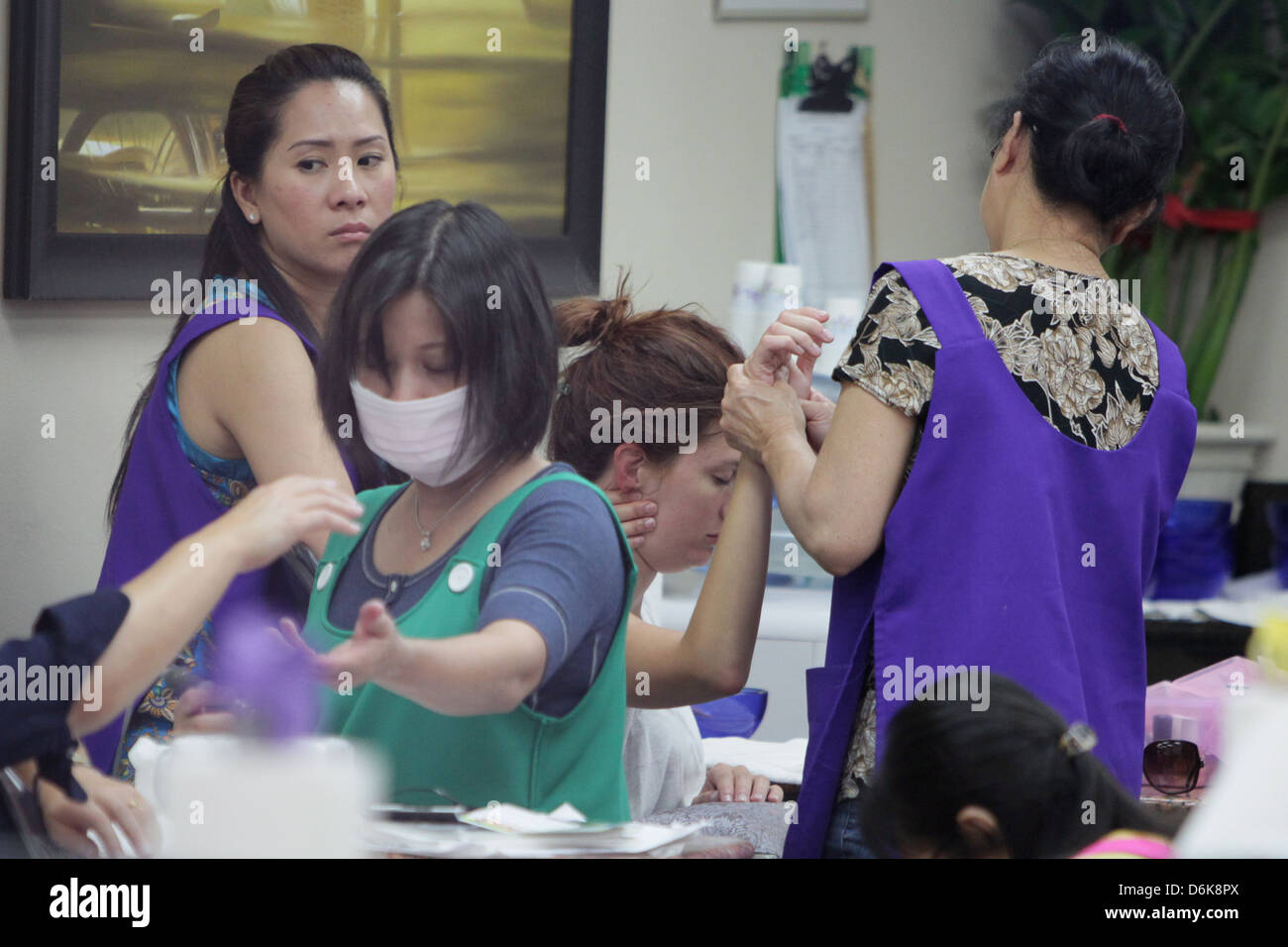 Rhea Durham getting a massage at a salon in Beverly Hills Los Angeles
