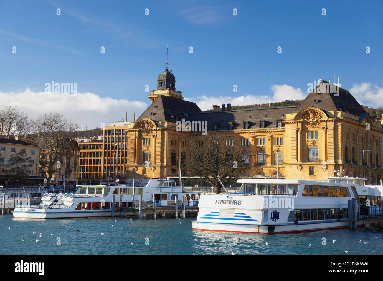 Harbour and post office, Neuchatel, Switzerland, Europe Stock Photo