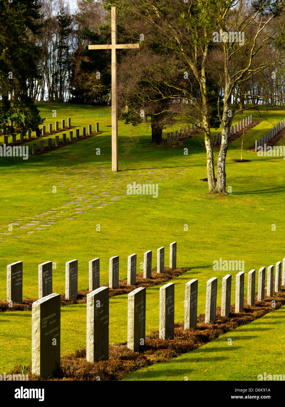 Graves at German War Cemetery on Cannock Chase Staffordshire England UK where dead from First and Second World Wars are buried Stock Photo
