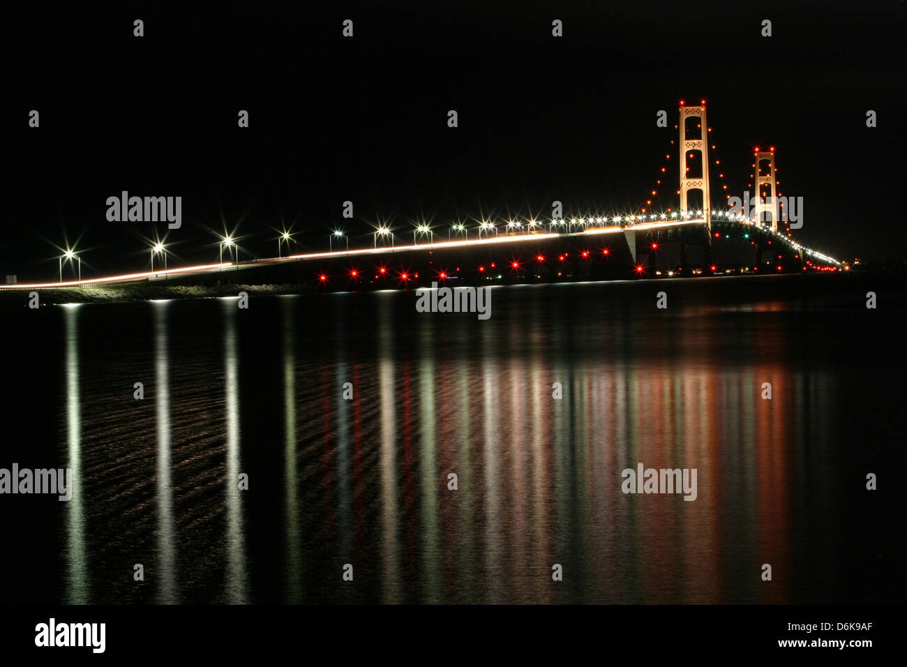 Mackinac Bridge at night with Lights Stock Photo Alamy