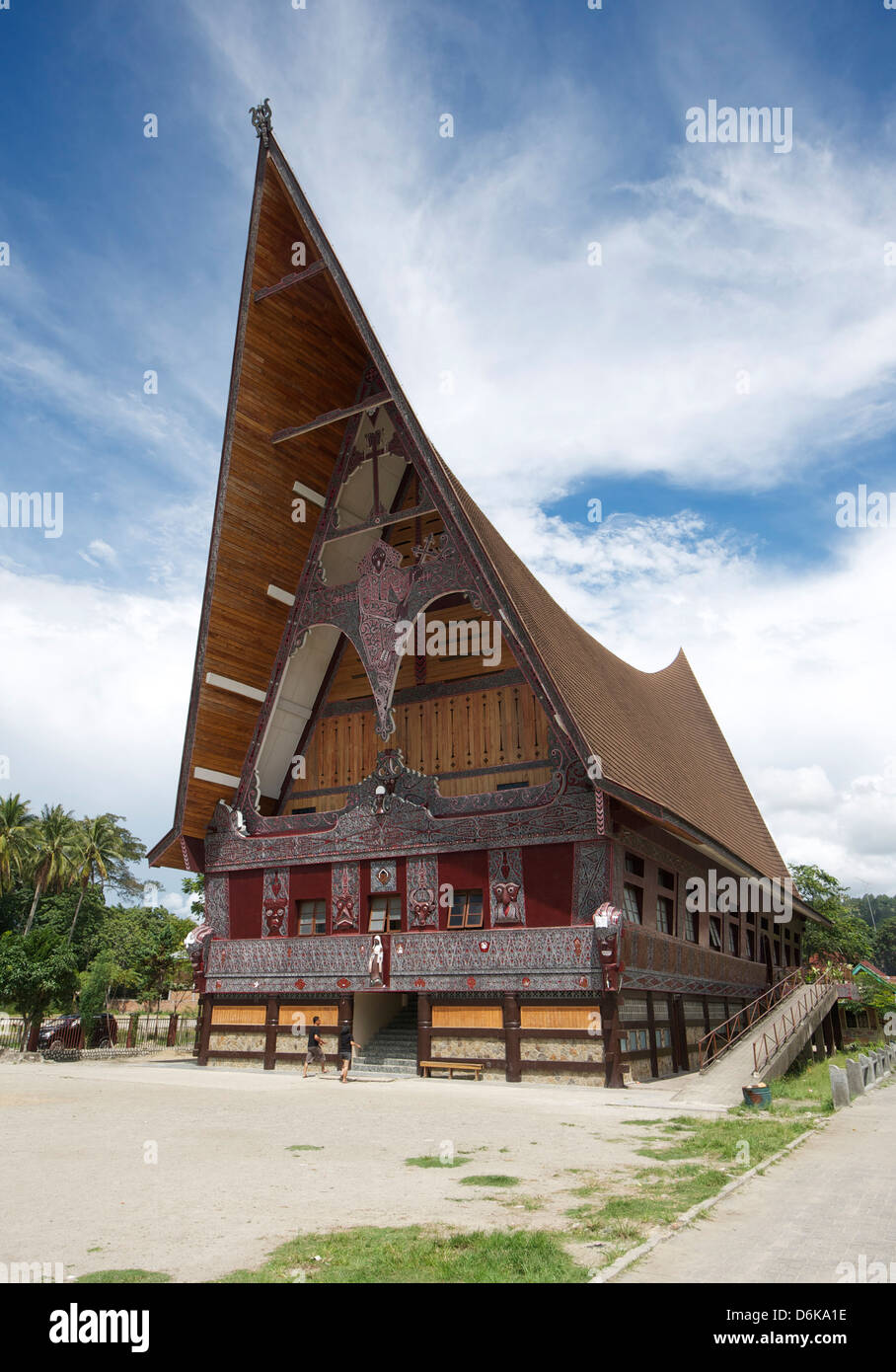 Batak style Catholic church with Batak painted carving, Pangururan, Samosir Island, Sumatra, Indonesia, Southeast Asia Stock Photo