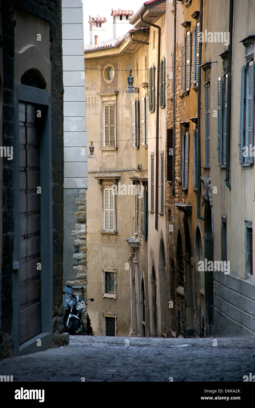Street view in Bergamo Alta, Lombardy, Italy. Stock Photo