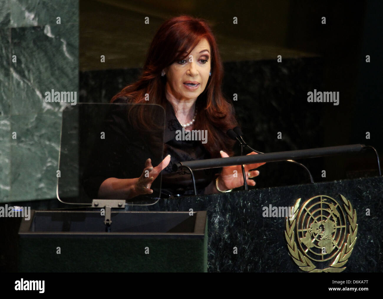 President of Argentina, Cristina Fernández de Kirchner delivers an address at the United Nations General Assembly at UN Stock Photo