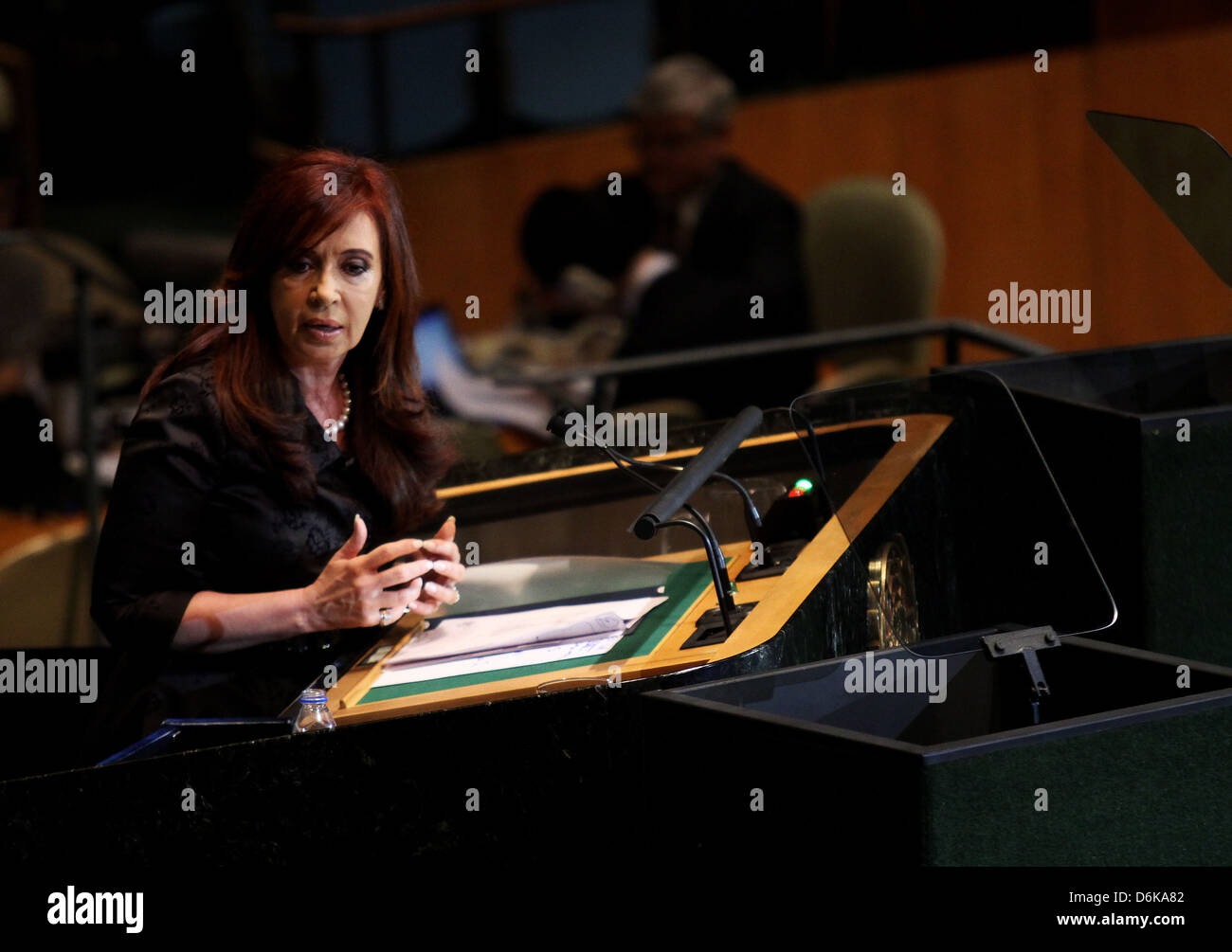 President of Argentina, Cristina Fernández de Kirchner delivers an address at the United Nations General Assembly at UN Stock Photo