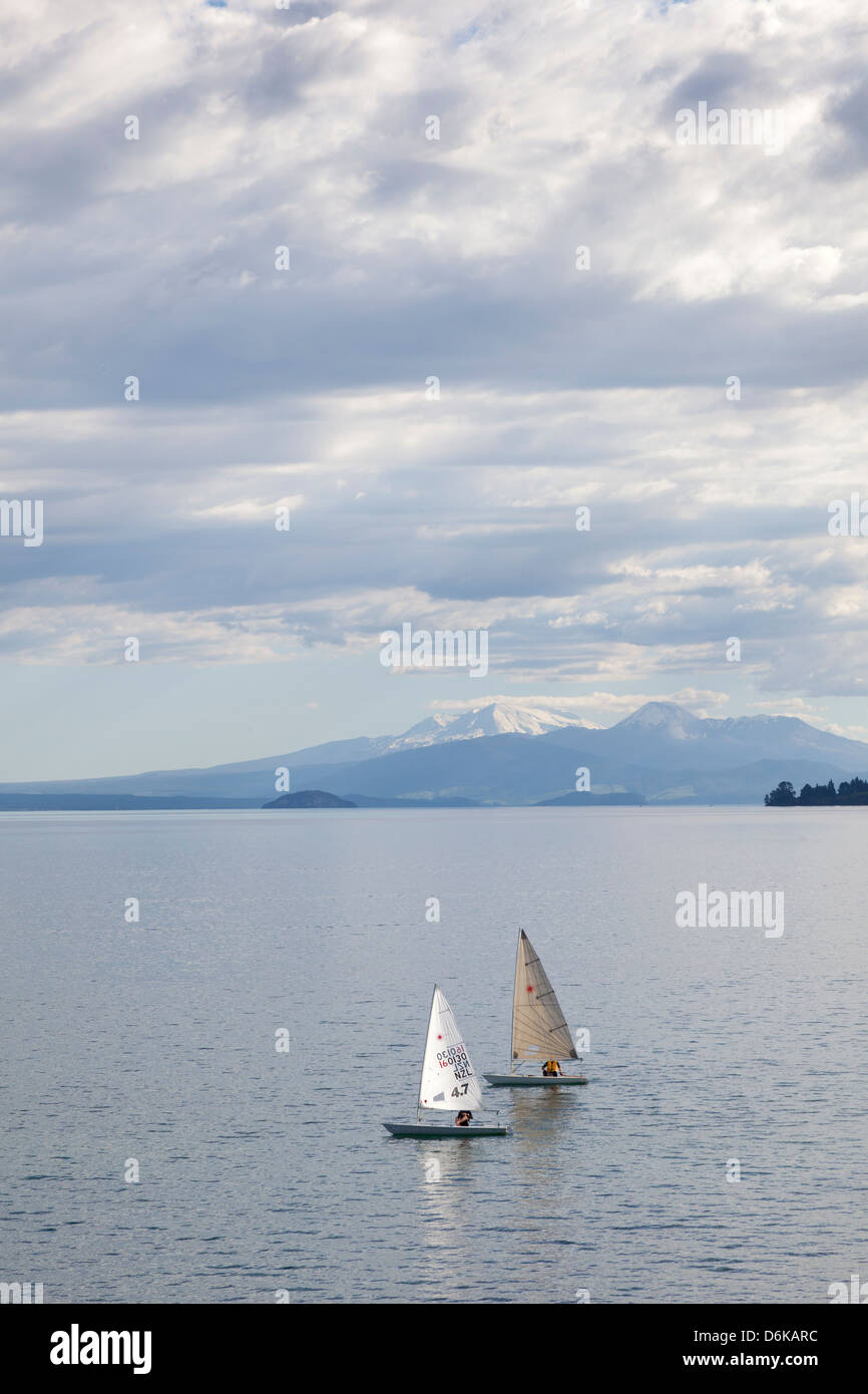 Sailing on Lake Taupo on the Northern island of New Zealand Stock Photo