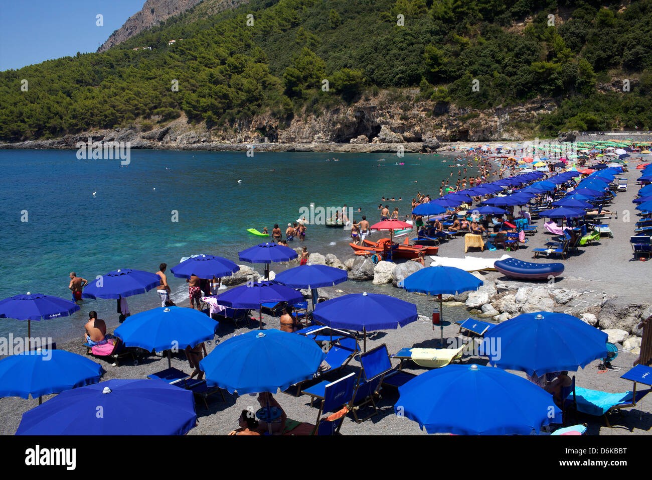 A typical Italian lido beach in Maratea, Tyrrhenian Sea, Basilicata, Italy, Europe Stock Photo