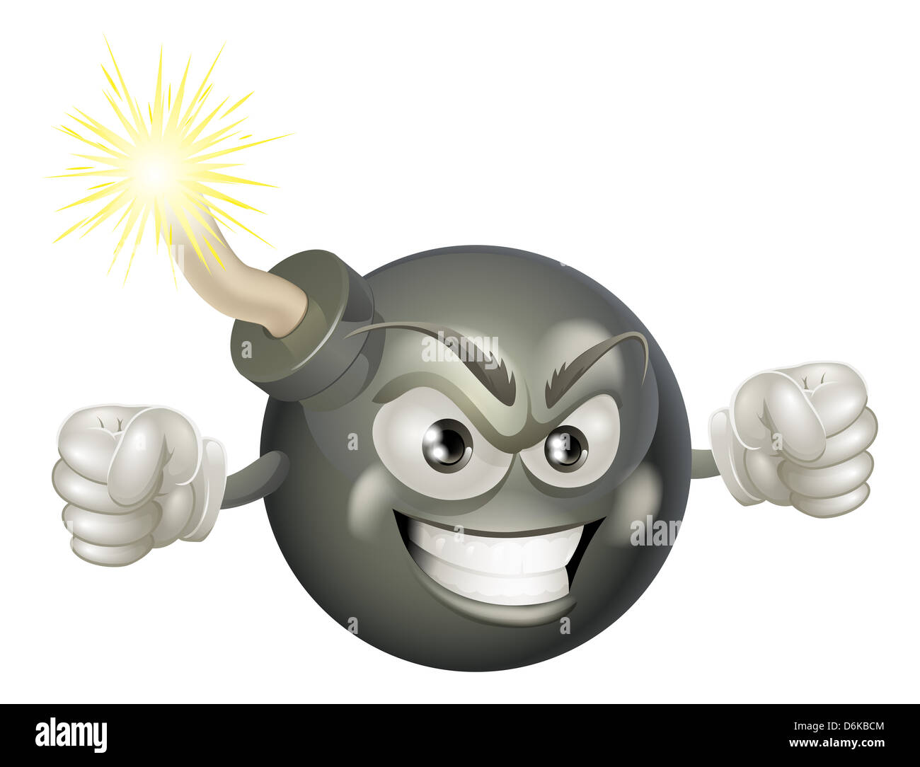 An illustration of mean or angry looking cartoon bomb character with a lit fuse Stock Photo