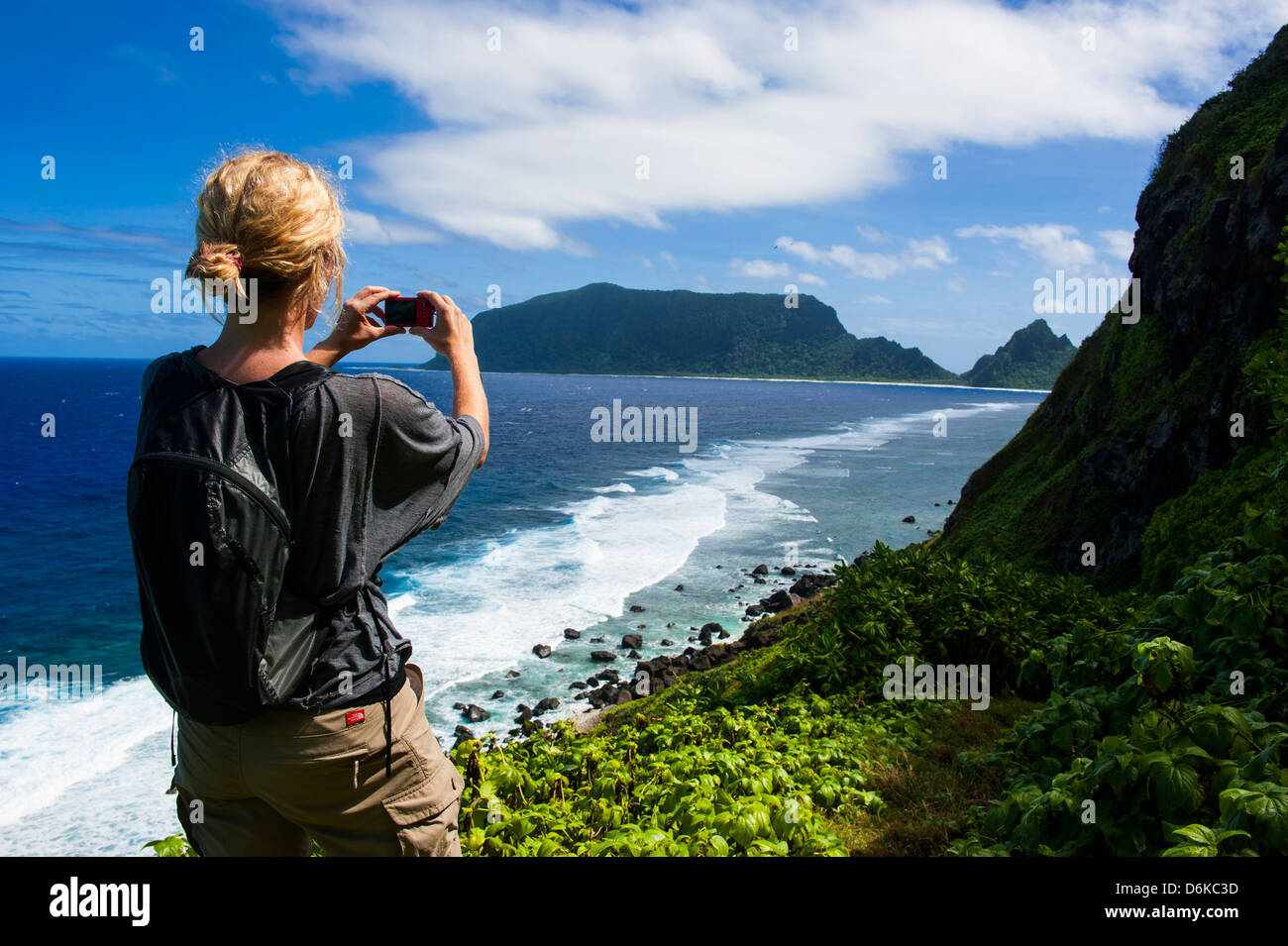 Woman trekking on Ofu Island, Manua Island group, American Samoa, South Pacific, Pacific Stock Photo
