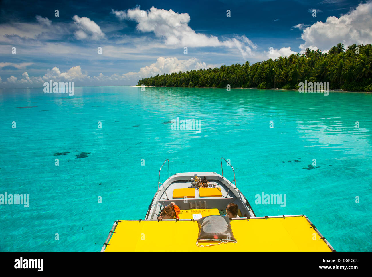 Yellow sundeck of a boat in the Ant Atoll, Pohnpei, Micronesia, Pacific Stock Photo
