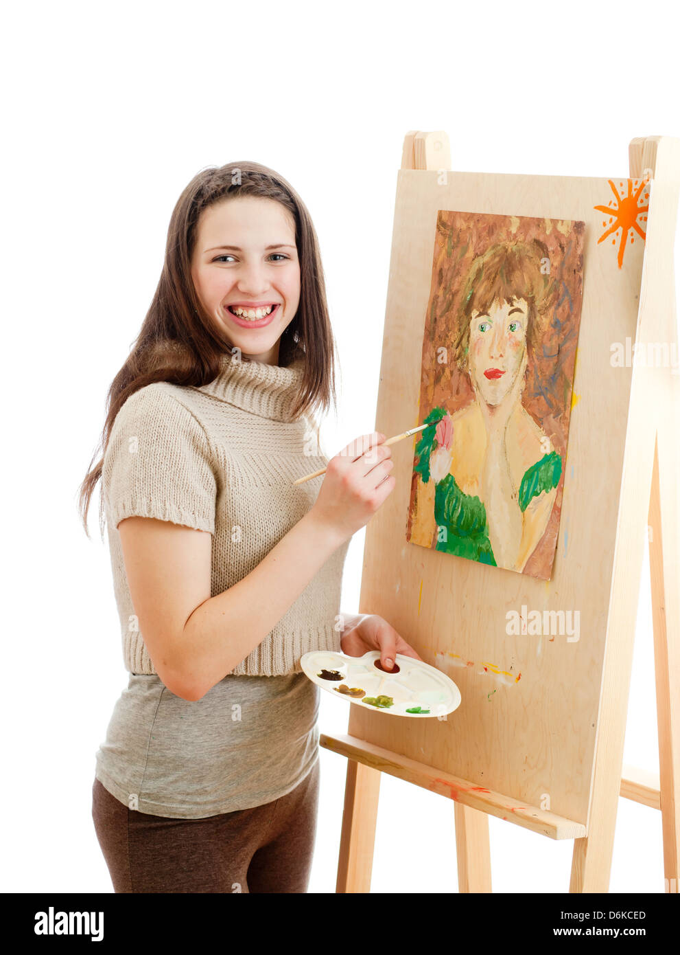 smiling girl painting a picture Stock Photo