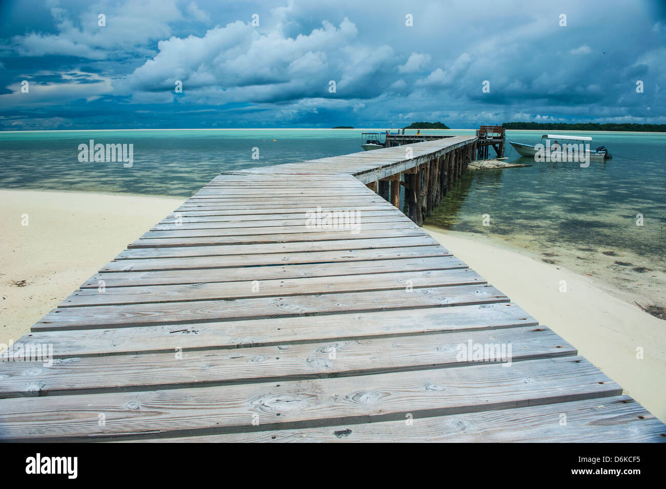 Boat pier on Carp island, one of the Rock islands, Palau, Central Pacific, Pacific Stock Photo