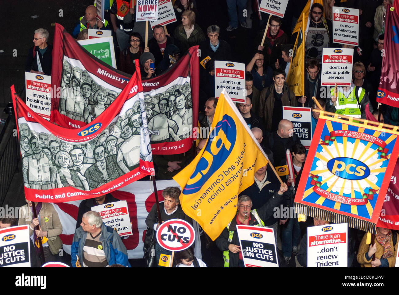 Members of The Public and Commercial Services Union (PCS) are at march. Stock Photo