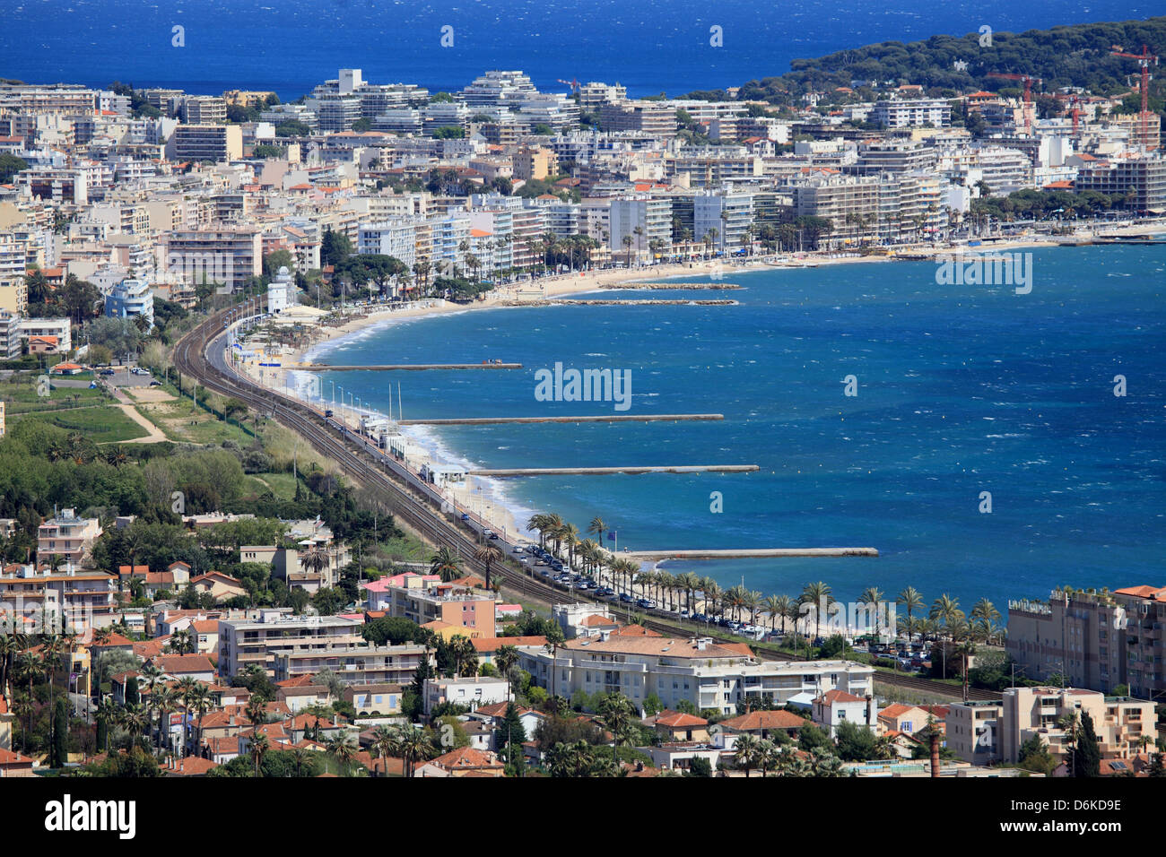 Top view above the cities of Golfe Juan and Juan les Pins Stock Photo -  Alamy
