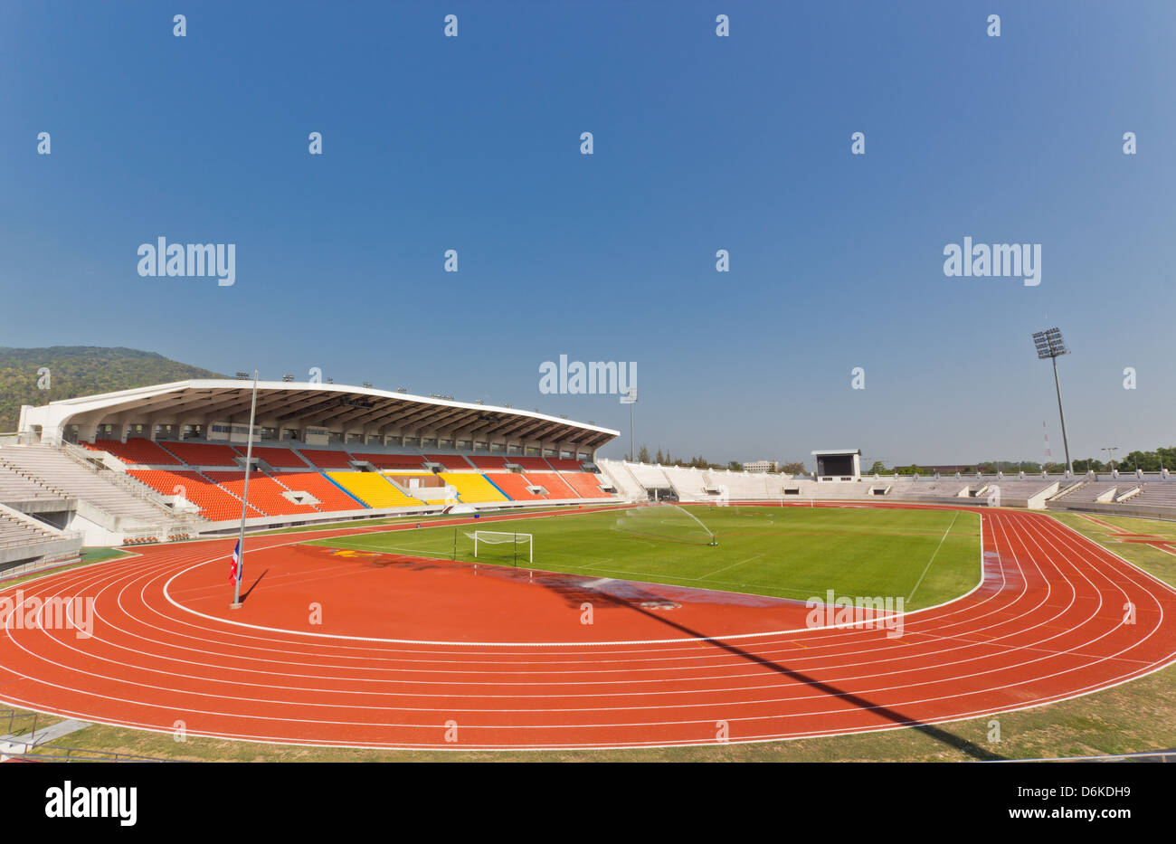 Watering Grass in Soccer Field as a Maintenance Process Stock Photo Alamy
