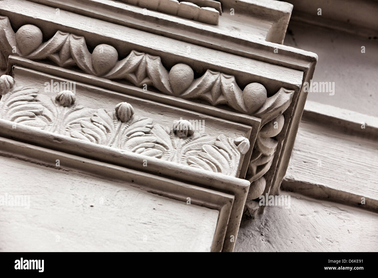 Egg-and-dart on ionic capital. detail of neoclassical facade Stock Photo