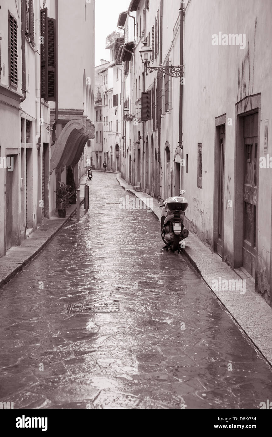 Raining in Street in Florence, Italy in Black and White Sepia Tone ...