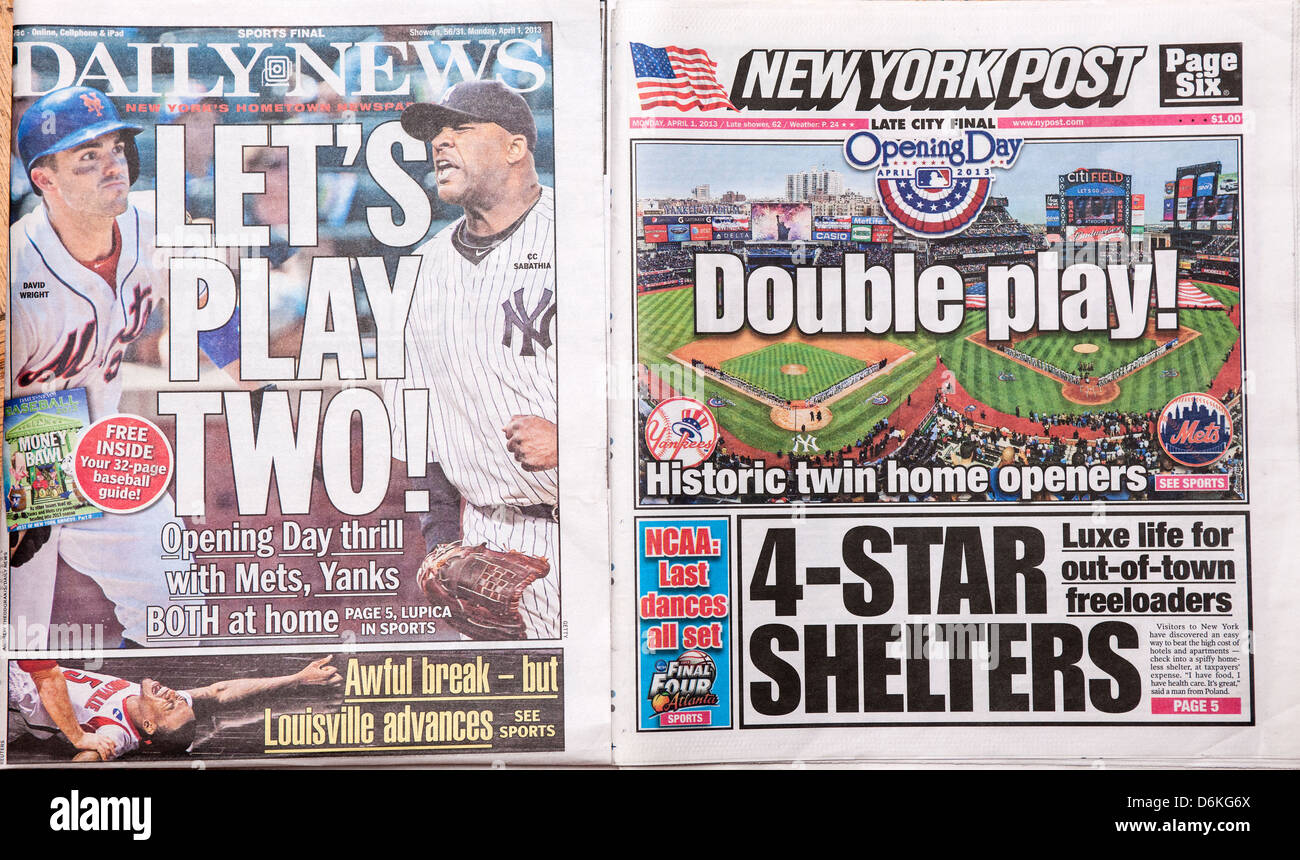 Headlines of New York newspapers reporting both the Yankees and the