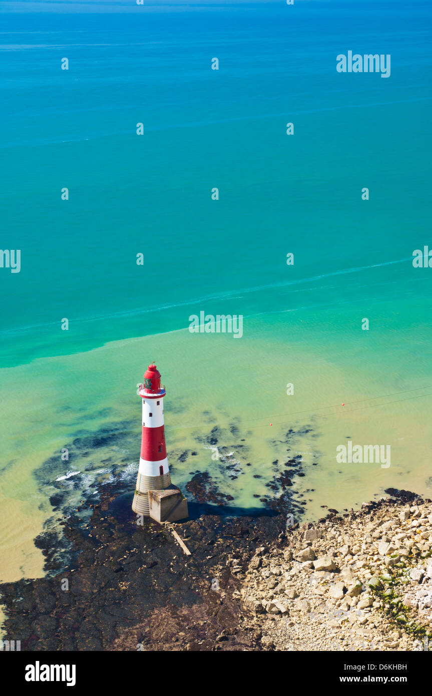 Beachy Head lighthouse beneath Seven Sisters chalk cliffs South Downs national park east sussex england uk gb eu europe Stock Photo