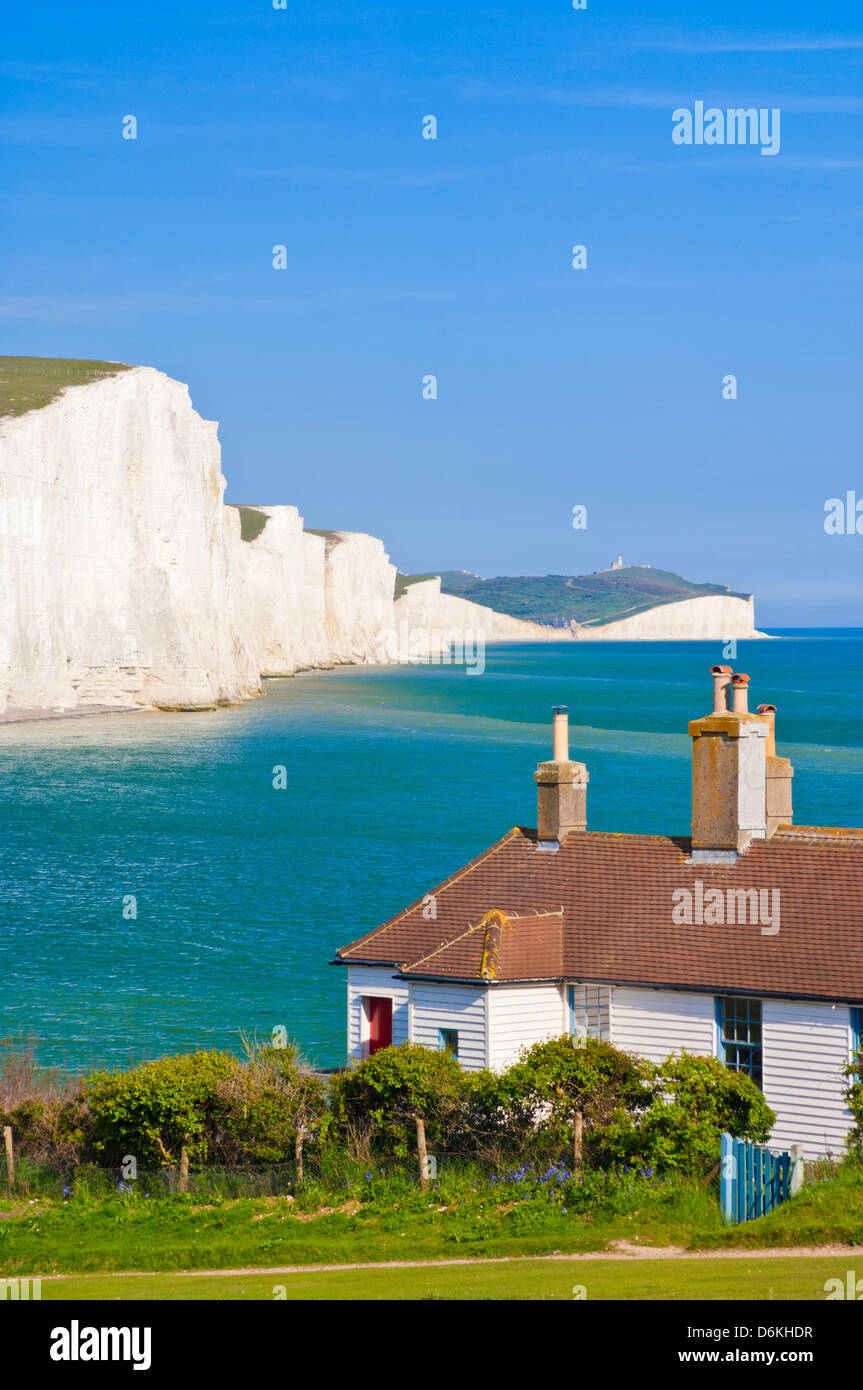 The Seven Sisters cliffs, the coastguard cottages South Downs Way, South Downs National Park, East Sussex, England, UK, GB, EU Stock Photo