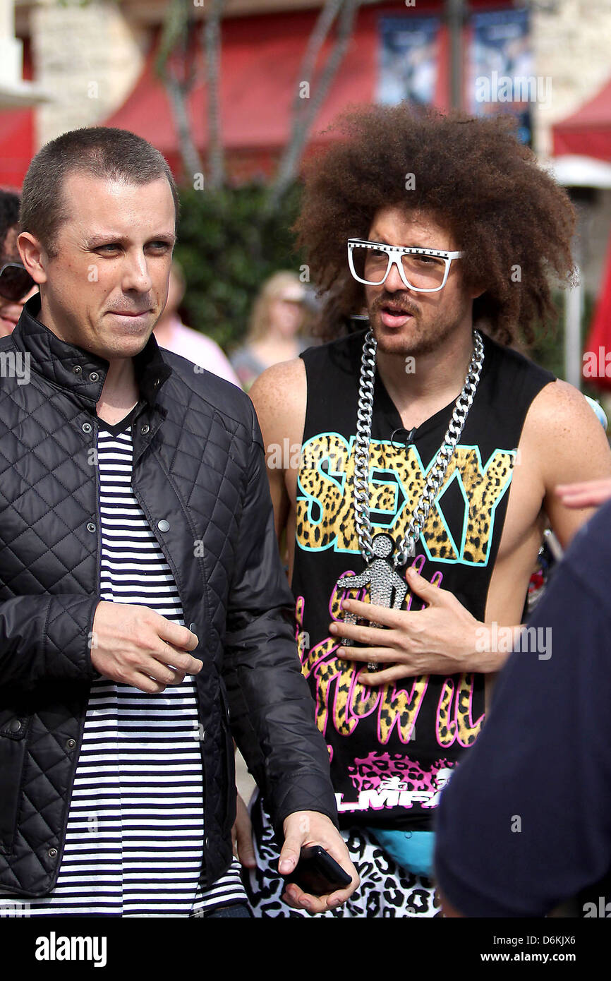 Skyler Husten Gordy, AKA Skyblu of the group LMFAO at The Grove to film an appearance for the entertainment television news Stock Photo