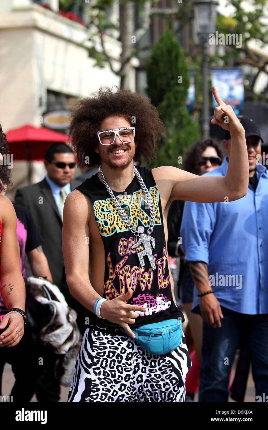 Skyler Husten Gordy, AKA Skyblu of the group LMFAO at The Grove to film an appearance for the entertainment television news Stock Photo