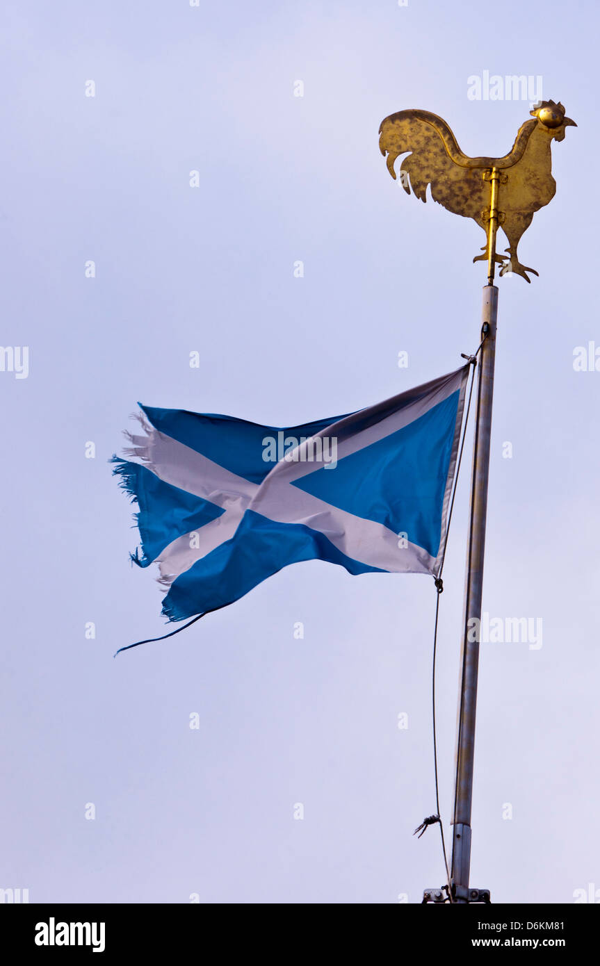 Flag torn ripped Saint Andrews Cross flag Saltire national flag of Scotland St Andrew Stock Photo