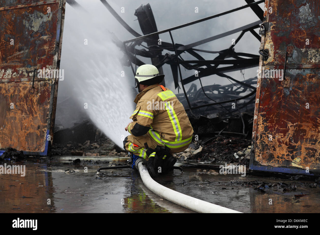 Berlin, Germany, fireman extinguishing the use of Siemens in Berlin-City Stock Photo