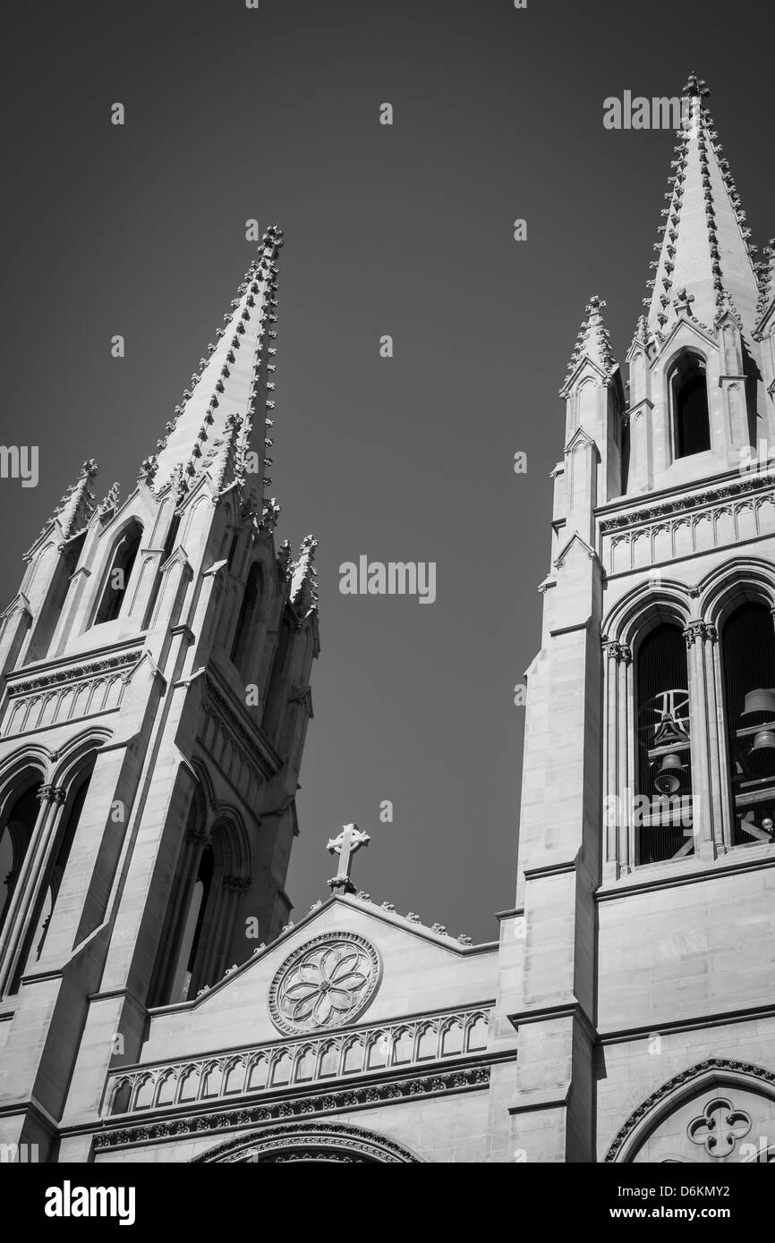 Church spires at the Cathedral Basilica of the Immaculate Conception Stock Photo