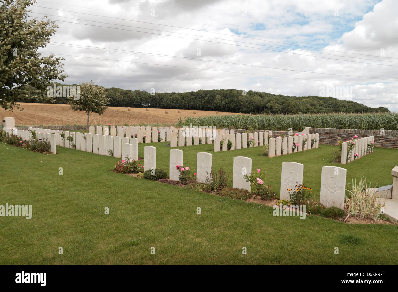 General view of the CWGC Rossignol Wood Cemetery, Hebuterne, Pas de Calais, France. Stock Photo