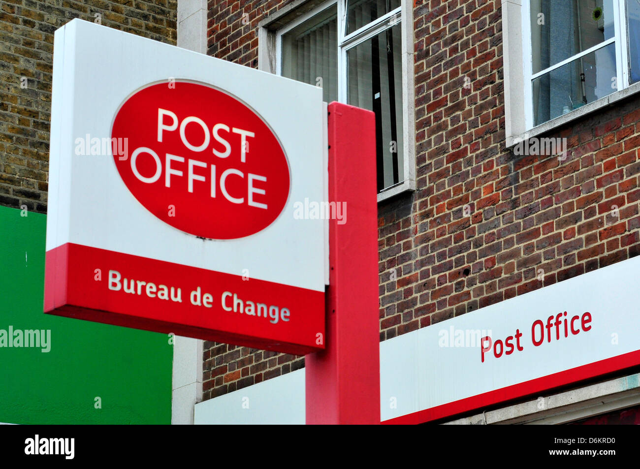 A close-up view of a post office sign Stock Photo