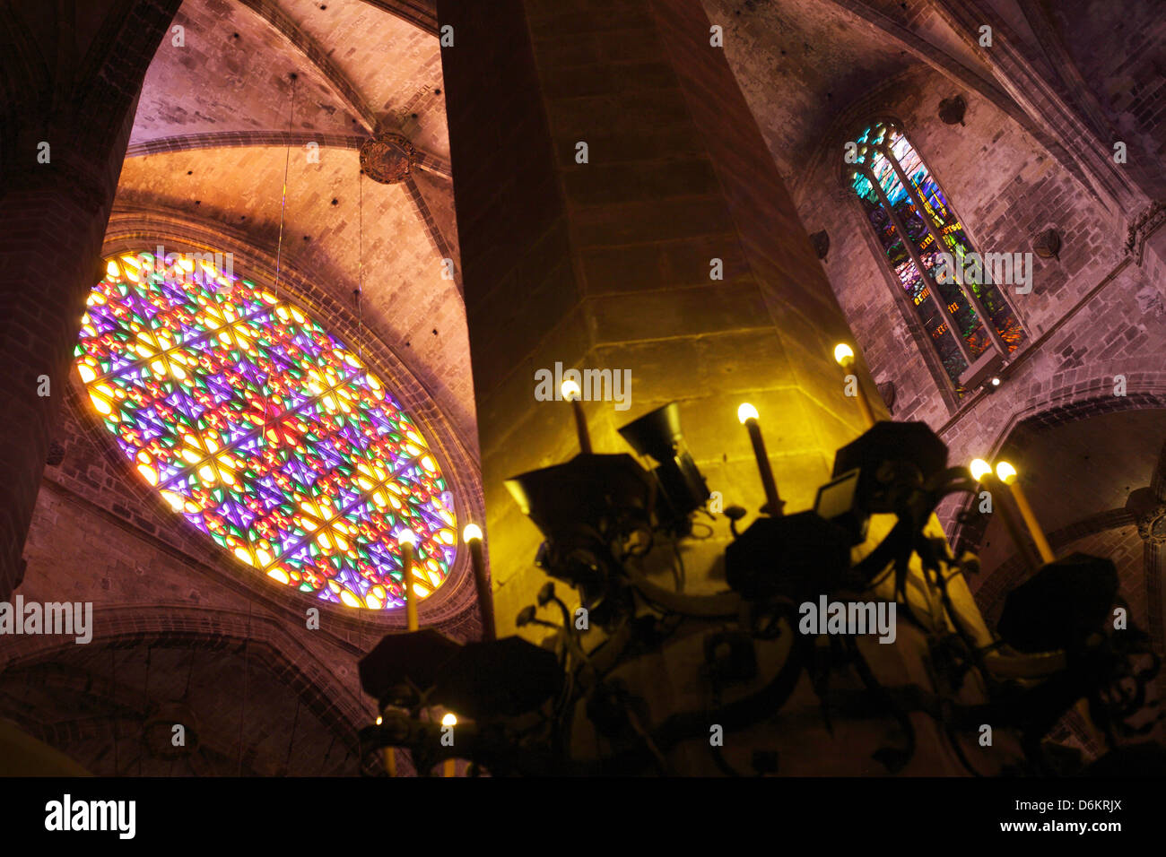 Palma, Spain, stained glass windows in the cathedral of La Seu, Palma