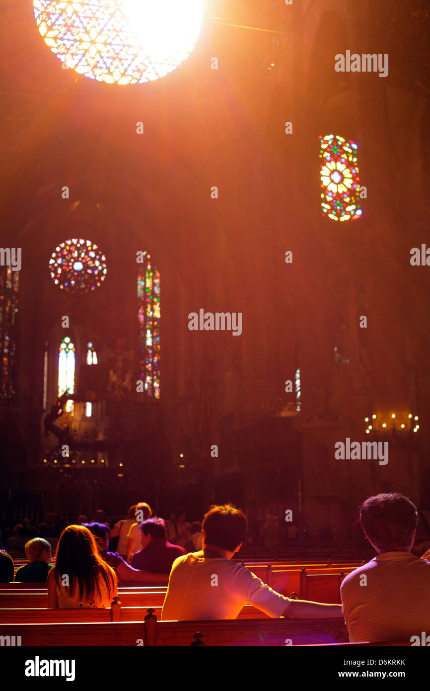 Palma, Spain, stained glass windows in the cathedral of La Seu, Palma de Mallorca Stock Photo