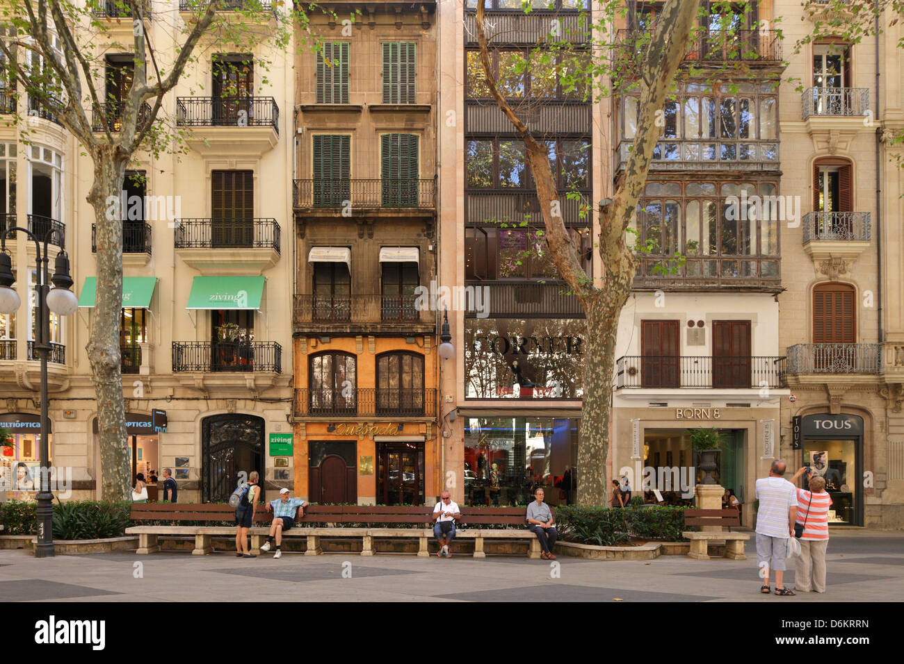 Palma, Spain, narrow facades residential and Geschaeftsgebaeude in the Passeig de Born Stock Photo