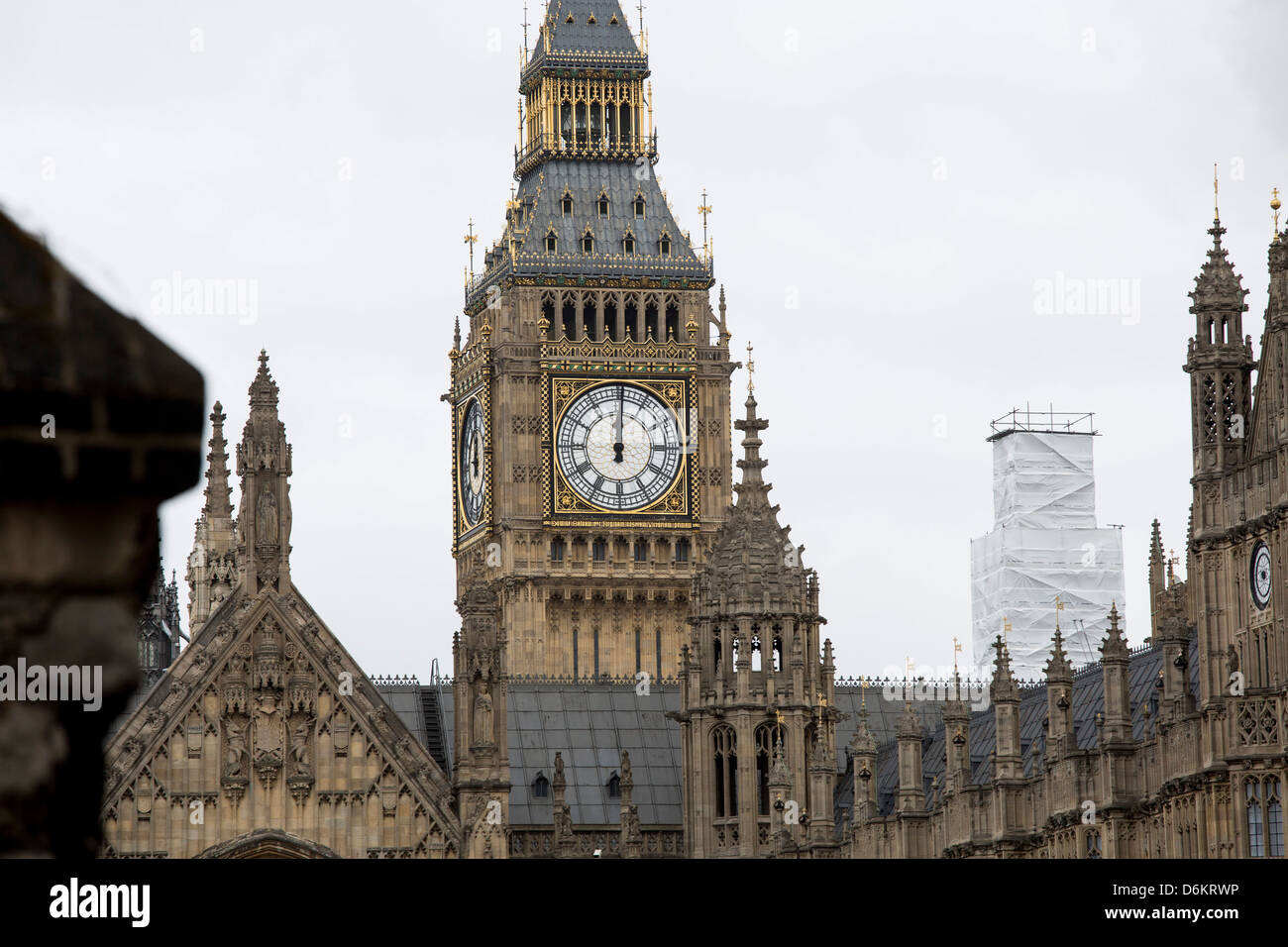 Big Ben Westminster clock midday twelve o'clock midnight Stock Photo