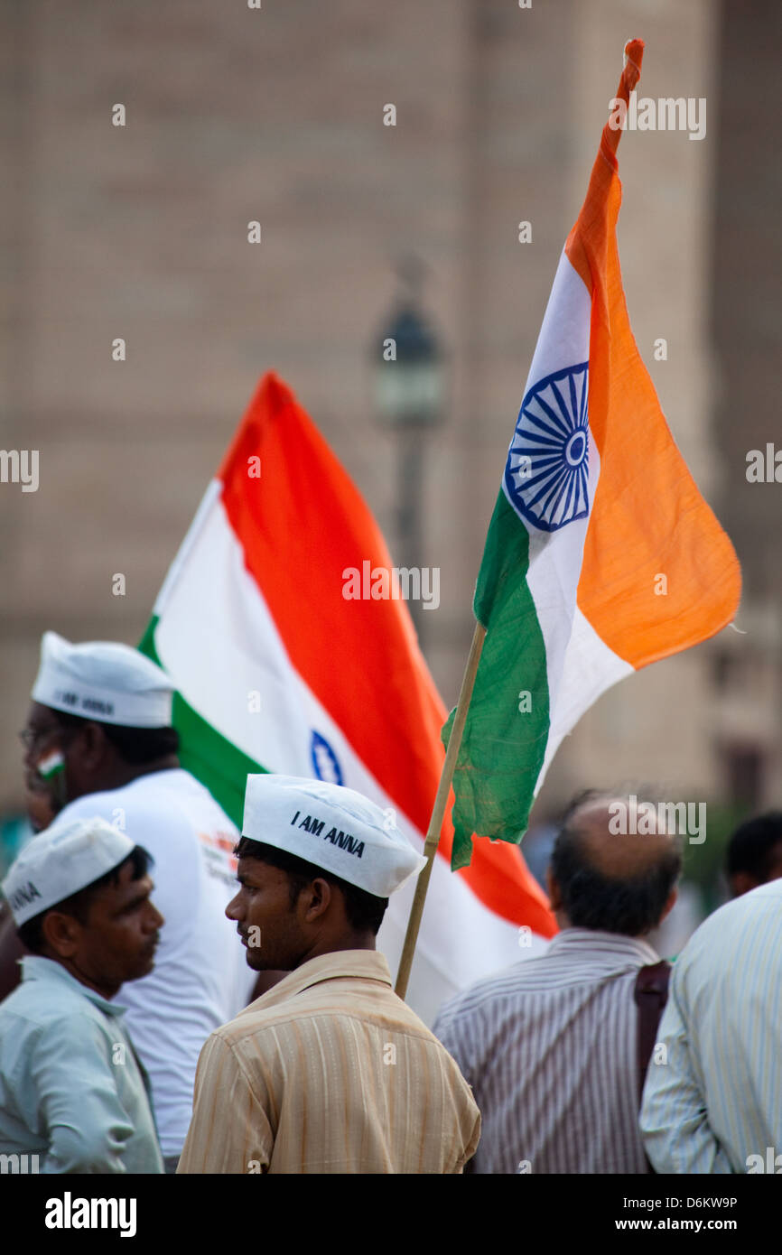 Indian activists at India Gate, New Delhi Stock Photo