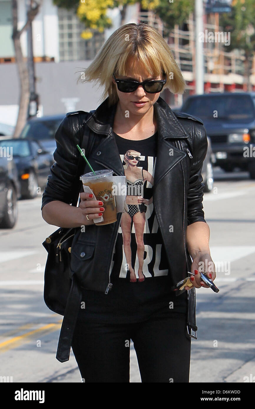 Mena Suvari departs Urth Caffe on Melrose Avenue Los Angeles