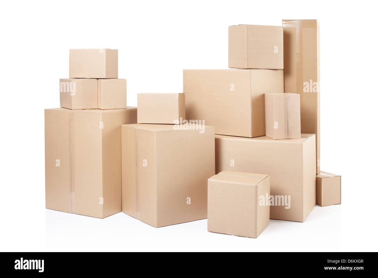 Cardboard boxes stack isolated on white, clipping path included Stock Photo