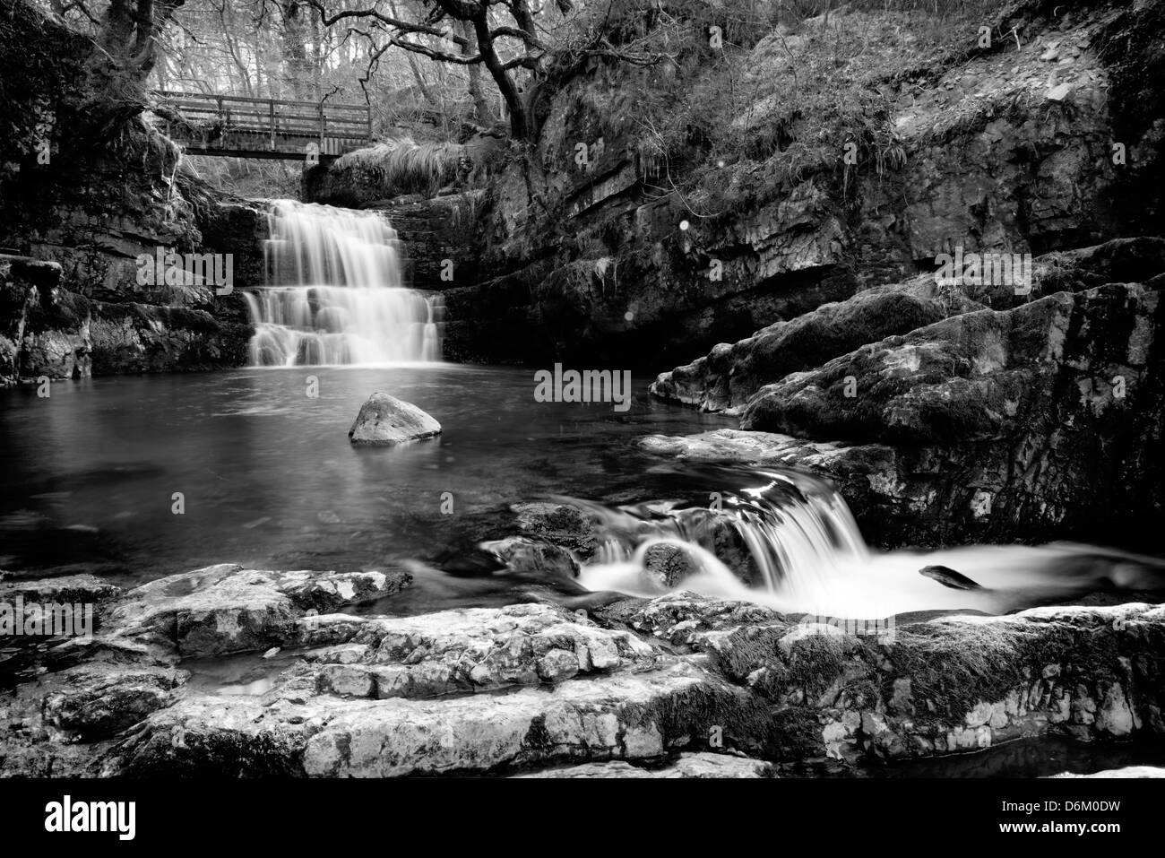 Dinas rock on the Afon Sychryd Stock Photo