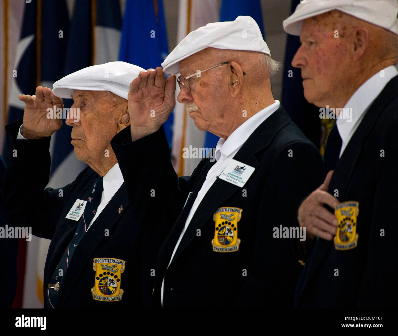 Retired Lt. Col. Ed Saylor (left), Staff Sgt. David Thatcher and ...