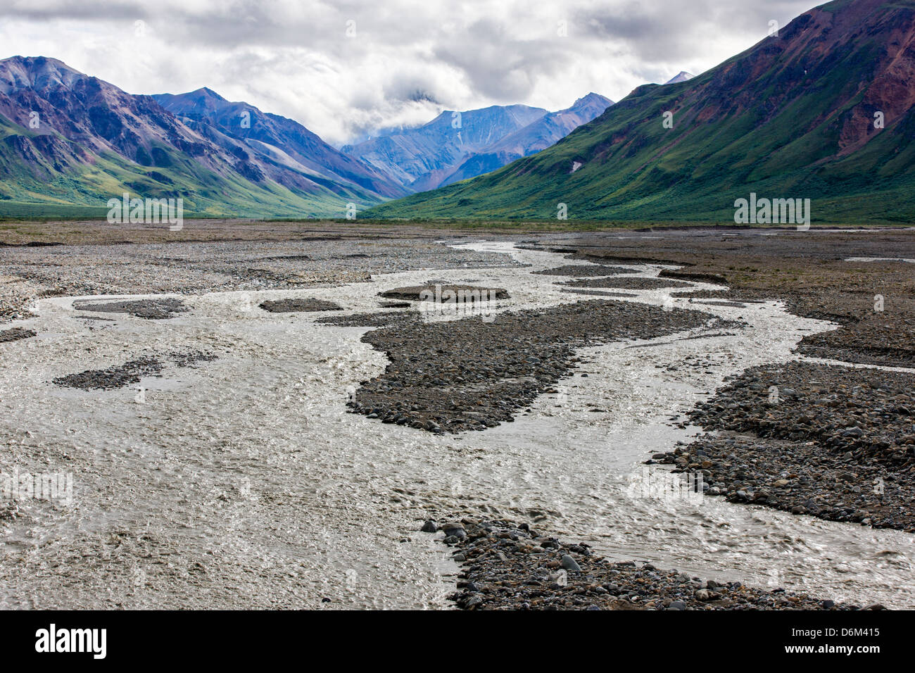 Braided Toklat River, Denali National Park, Alaska, USA Stock Photo