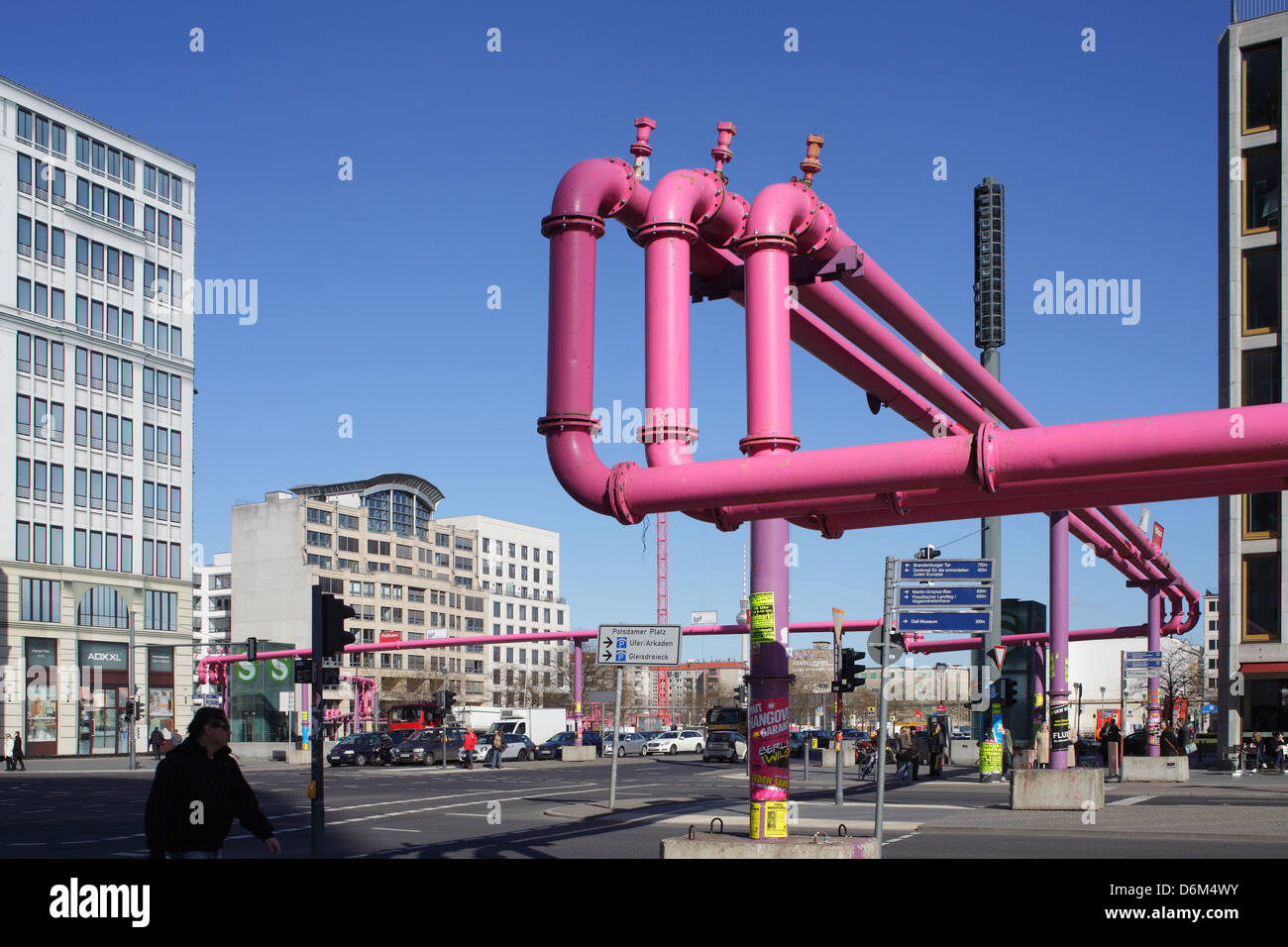 Berlin, Germany, Violette pipelines run by the Leipziger Platz in Berlin-Mitte Stock Photo