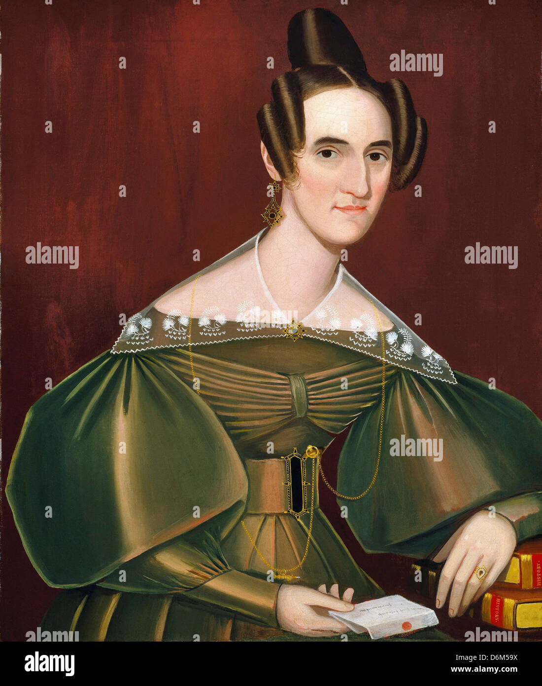 Ammi Phillips, American, Jeannette Woolley, later Mrs. John Vincent Storm. Circa 1838. Oil on canvas. Brooklyn Museum, New York Stock Photo