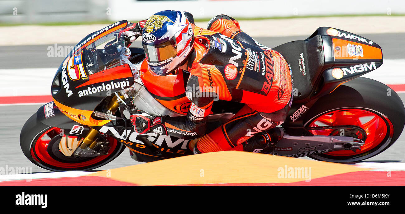 April 19, 2013 - Austin, Texas, United States of America - April 19, 2013: Colin Edwards #05 with USA NGM Mobile Forward Racing, in action at the Red Bull Grand Prix of the Americas, MotoGP. Austin,Texas. Stock Photo