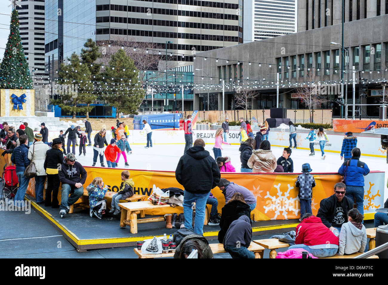 An ice skating rink set up at the Tabor Center on the 16th Street
