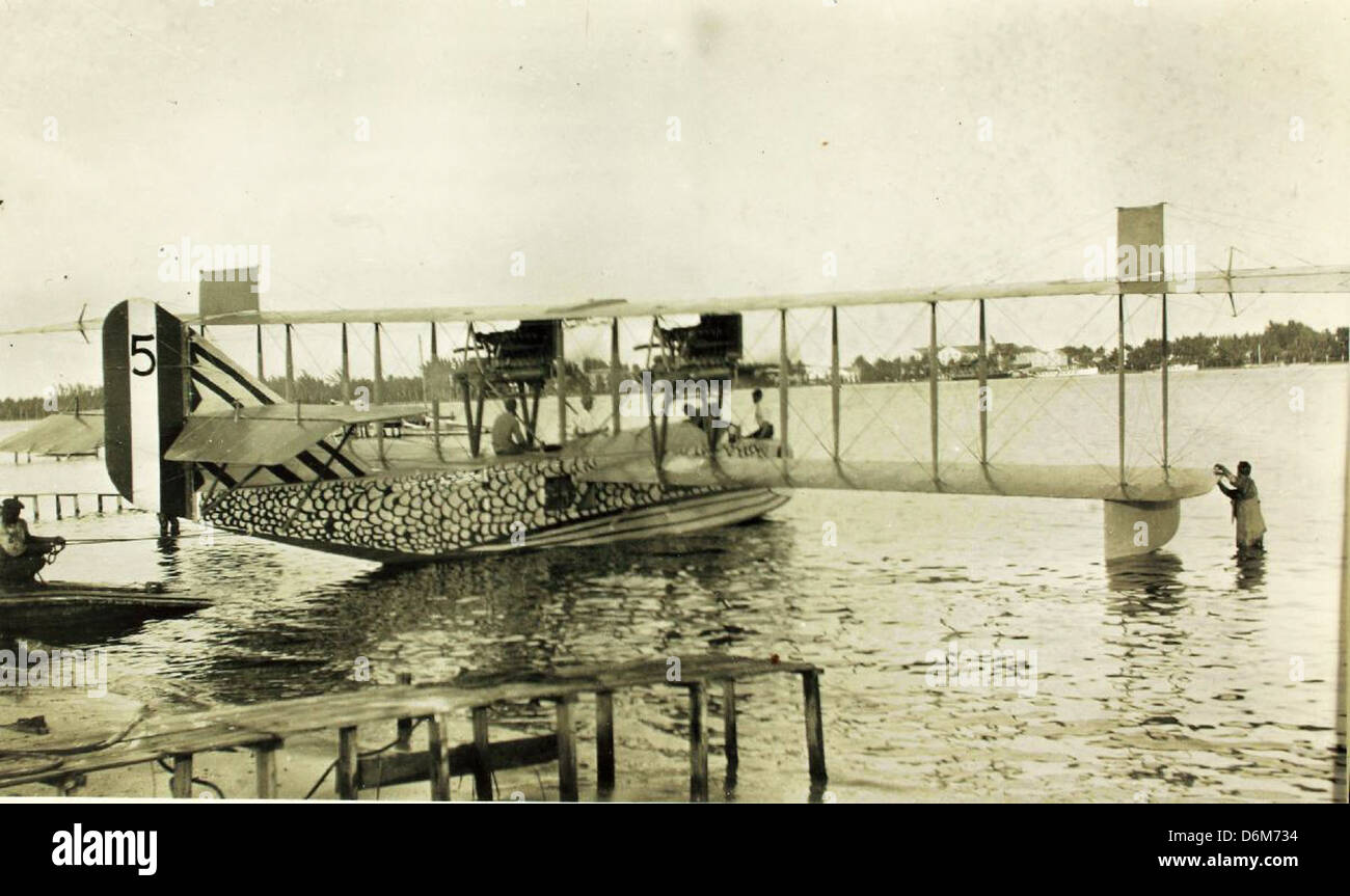 The Curtiss H-16, known as the Big Fish, was a flying boat produced by the Curtiss Aeroplane Company. It was powered by the Liberty Engine and used by the America Trans Oceanic Company for transatlantic flights. Stock Photo