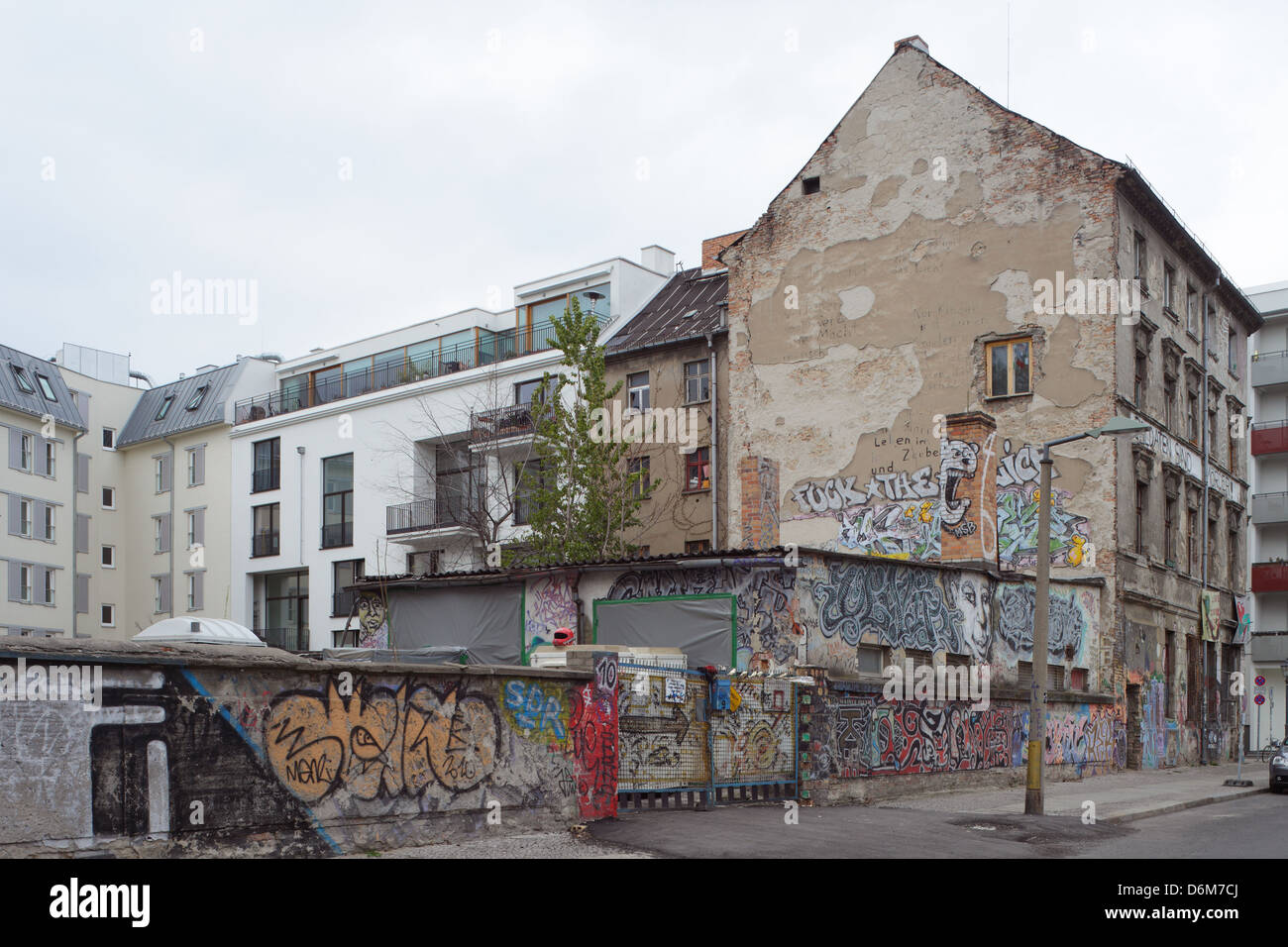 Berlin, Germany, old building with graffiti in the Small Rosenthalerstrasse corner Linienstrasse Stock Photo